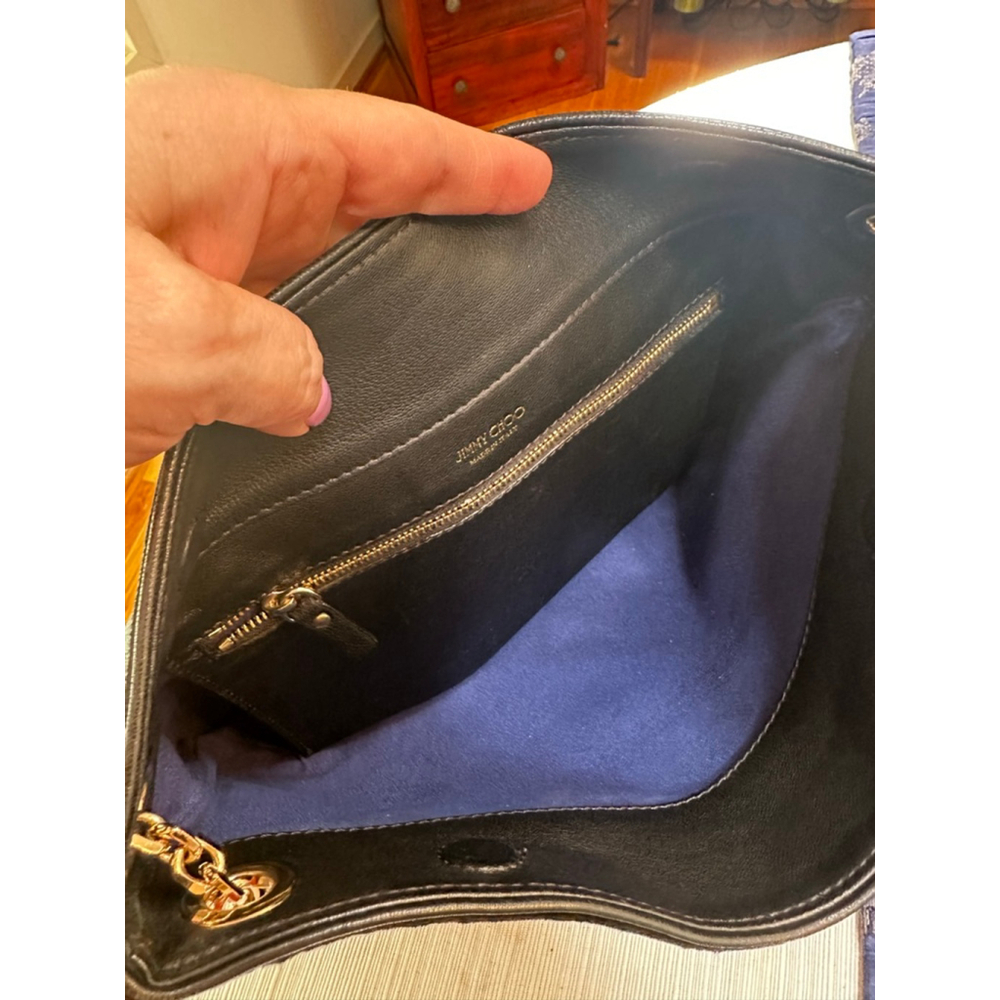 Jimmy Choo Black Leather & Suede Shoulder Bag w: Gold Chain - Picture 15 of 15
